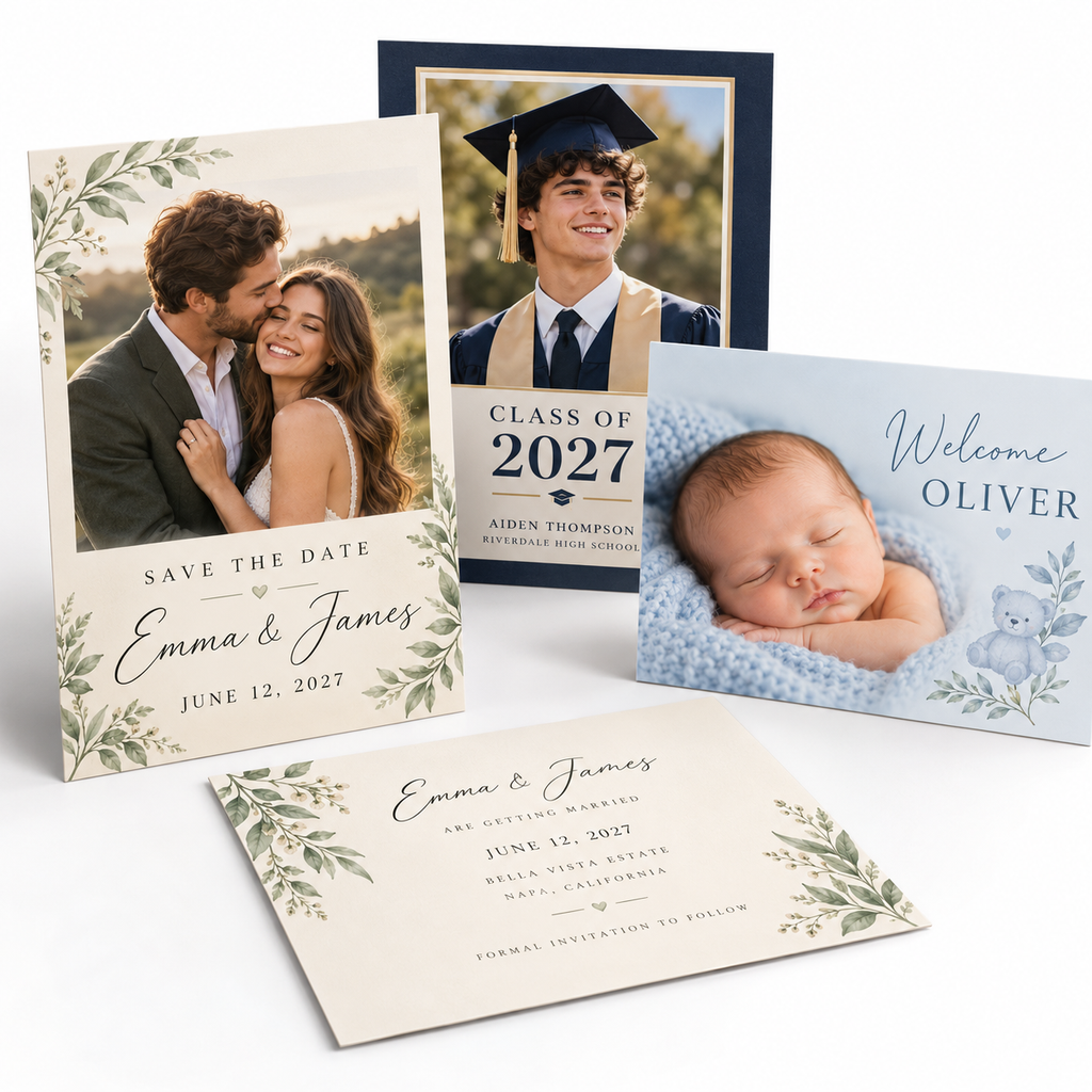 Announcement & Save the Date Cards – 4″ × 6″ & 5″ × 7″