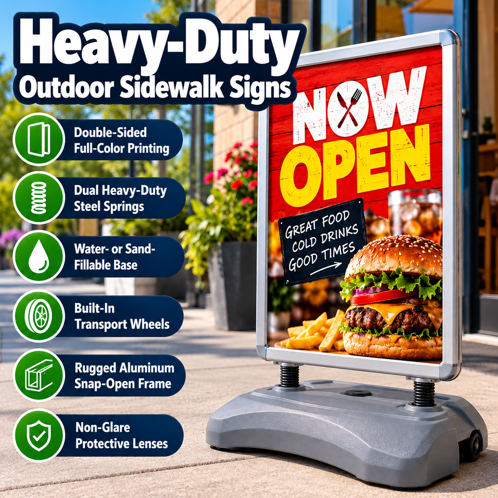 Heavy-Duty Outdoor Sidewalk Signs – Water-Filled Base